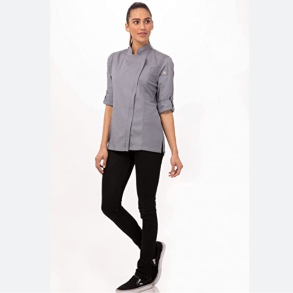 Chef Works Ladies Long Sleeve Chef Coat Jacket In Gray - Picture 7 of 8